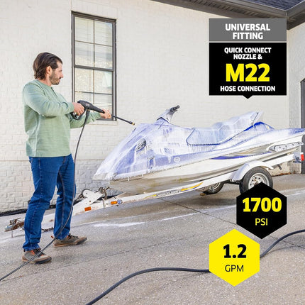 Kärcher Pressure Washer, Detergent Tank, Start/Stop Foot Switch, Onboard Storage Container, 3 Spray Nozzles, 1.46 GPM Max - for Cars, Decks, Patios, Driveways and Siding - K1700 Cube