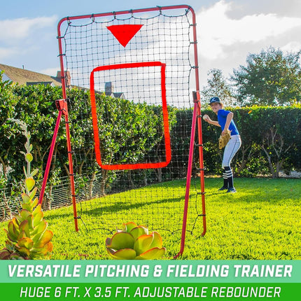 GoSports 6 ft x 3.5 ft Baseball & Softball Pitching and Fielding Rebounder Trainer - Adjustable Angle Pitch Back Return Net - Practice Grounders, Pop Flies, Line Drives