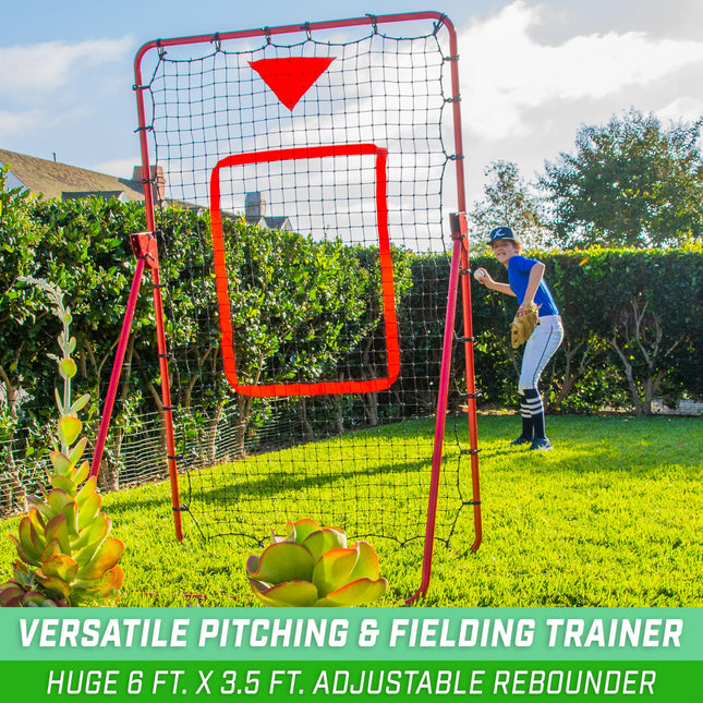 GoSports 6 pies x 3.5 pies Entrenador de Rebote de Béisbol y Sóftbol para Lanzamiento y Fildeo - Red de Retorno con Ángulo Ajustable para Lanzar - Practica Rodados, Elevados y Líneas