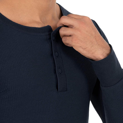 Fruit of the Loom Men's Recycled Waffle Thermal Underwear Henley Top (1 and 2 Packs) Pajama, Navy, XXXXL