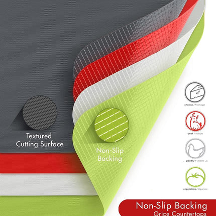 Dexas Heavy Duty Grippmat Flexible Cutting Board Set of Four, 8 by 11 inches, Gray, Red, White and Green