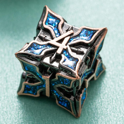 Metal Dice for DND - Spire Sanctum Series (Antique Copper Blue Glitter)