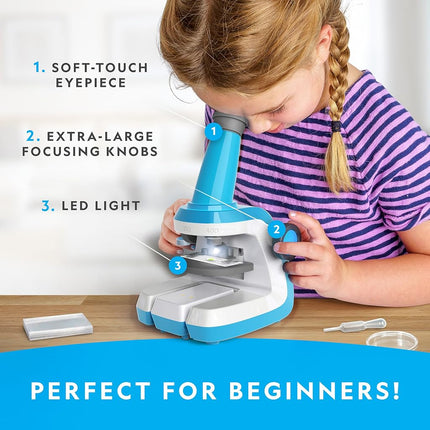 NATIONAL GEOGRAPHIC Microscope for Kids - STEM Kit with an Easy-to-Use Kids Microscope, Up to 400x Zoom, Blank and Prepared Slides, Rock and Mineral Specimens, 37 Piece Set, Great Science Project Set