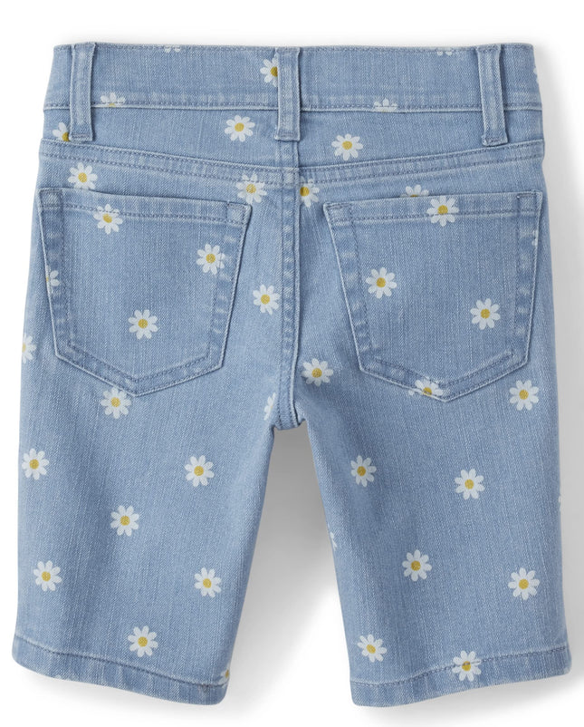 The Children's Place Girls' Denim Skimmer Shorts, Daisy Print, 4