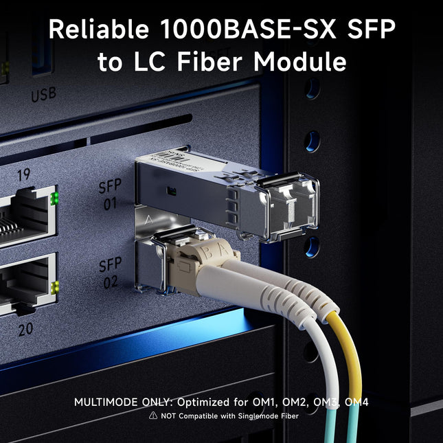 Cable Matters Paquete de 2 Transceptores de Fibra SFP a LC Multimodo 1G 1000BASE-SX Modulares para Equipos Cisco, Ubiquiti, TP-Link, Huawei, Mikrotik, Netgear y Supermicro