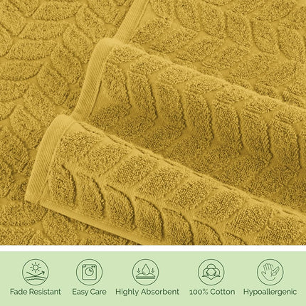 Elegant Comfort Luxury 6-Piece 100% Turkish Cotton Jacquard Braided Textured Premium Hotel Quality Towel Set– Soft and Absorbent, Includes 2 Bath Towels, 2 Hand Towels and 2 Washcloths, Amber Gold