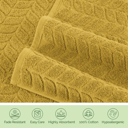 Elegant Comfort Luxury 6-Piece 100% Turkish Cotton Jacquard Braided Textured Premium Hotel Quality Towel Set– Soft and Absorbent, Includes 2 Bath Towels, 2 Hand Towels and 2 Washcloths, Amber Gold
