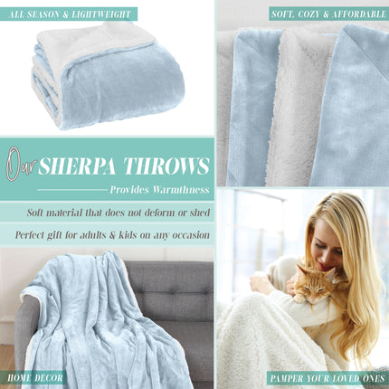 Jeté de lit élégant et confortable, réversible sherpa et flanelle, ultra-doux, duveteux, douillet et moelleux - Jeté de lit décoratif léger toutes saisons, 127 x 152 cm, Jeté uni en sherpa, Aqua