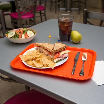 Bandeja de cafetería Carlisle FoodService Products Cafe Fast Food con superficie estampada para cafeterías, comida rápida y comedores, plástico, 16.31 x 12.06 x 0.7 pulgadas, naranja, (paquete de 24)