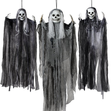 JOYIN 3 Pcs Hanging Halloween Skeleton Ghosts Decorations Outdoor, Grim Reapers for Best Halloween Outdoor Decorations, Haunted Haunted House Prop, Party Supplies