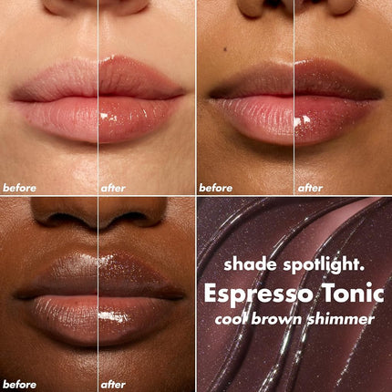 e.l.f. Glow Reviver Plumping Lip Oil, Tinted Lip Plumper For A High-Shine, Plump Finish, Infused With Jojoba Oil, Vegan & Cruelty-Free, Espresso Tonic