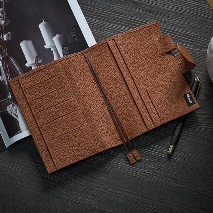 Ox Knight Leather A6 Notebook Cover - Deluxe Planner Cover Fits Hobonichi Techo, Stalogy, Midori MD Planner, and More - with Pen Loop, Card Slots, Back Pocket, and Bookmarks (Brown), 5.12Wx6.61L