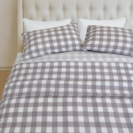 Elegant Comfort Soft 4-Piece 100% Turkish Cotton Flannel Sheet Set - Premium Quality, Deep Pocket Fitted Sheet, Ultra Soft, Cozy Warm and Anti-Pill Flannel Sheets - Twin XL, Buffalo Check Gray