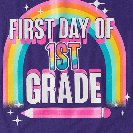 The Children's Place Girls' School Days Short Sleeve Graphic T-Shirts, Multipack, Apple Hearts/1st Day 1st Grade/Girl, Small