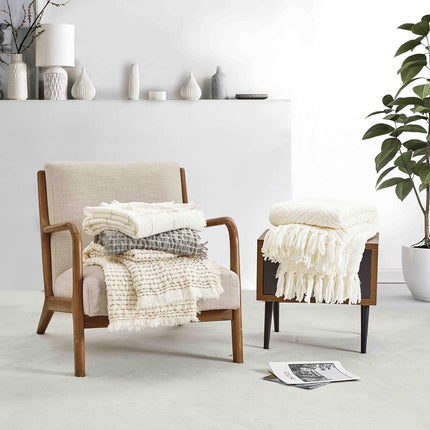 CREVENT Knitted Decorative Throw Blanket for Couch Sofa Chair Bed, Soft Breathable Lightweight for Spring Summer Fall (127x152cm Ivory)