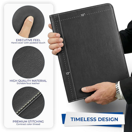 Samsill Contrast Stitch Leather Padfolio – Lightweight & Stylish Business Portfolio for Men & Women – Resume Portfolio, 8.5” x 11” Writing Pad – Black