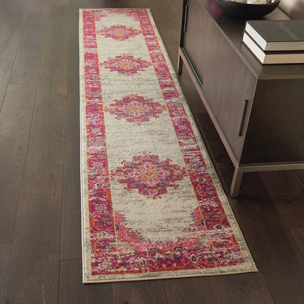 Tapis de Couloir Nourison PSN03 Passion Vintage Vieilli Ivoire/Fuchsia 66 cm x 229 cm