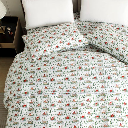 Elegant Comfort Ultra Soft 4-Piece 100% Turkish Cotton Flannel Sheet Set - Holiday Christmas Flannel Sheets, Warm and Cozy Premium Quality, Deep Pocket Fitted Sheet- Full, Cozy Lodge