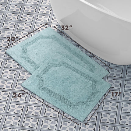 Laura Ashley Bath Rug - Reversible Cotton Bath Mat | Premium Bathroom D�cor | Machine Washable Bathroom Rug |Highly Absorbent | Aqua, 17"x24"/20"x32" 2-Piece Set