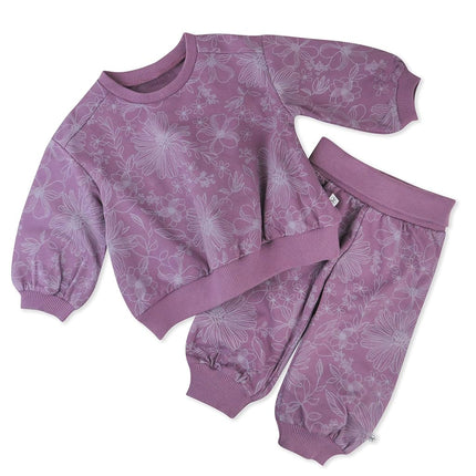 HonestBaby - Sweatshirt and sweatpants, Sketchy Floral Purple, 0-3 Meses