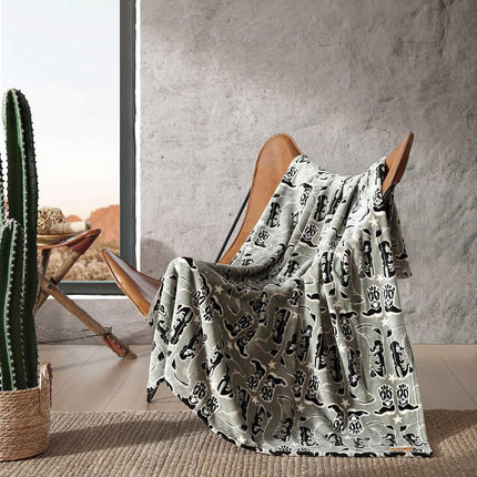 Wrangler - Throw Blanket, Soft Plush Fleece Bedding, Western Decor for Bed or Couch, Yellowstone Inspired, Oeko-Tex Certified (Knockin Boots Green, 50" x 60")