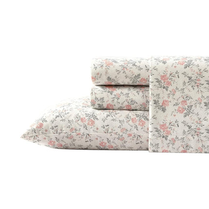 Laura Ashley Cotton Flannel Bedding Set, Rosalie Grey, Queen