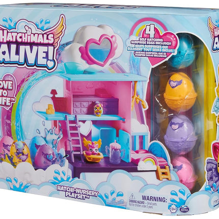 HATCHIMALS Alive, Hatchi-Nursery Playset Toy with 4 Mini Figures in Self-Hatching Eggs, 13 Accessories, Kids’ Toys for Girls and Boys Aged 3 and up