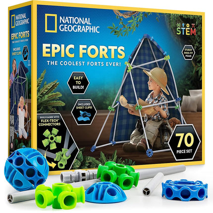 Kit de construcción de fuertes de National Geographic Kids - 70 piezas para construir fuertes en interiores - Juego creativo, juguete de construcción STEM, kit de construcción para niños de 6 a 10 años, kit de fuerte de mantas