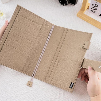 Ox Knight A5 Leather Planner Cover for Hobonichi Cousin, Stalogy, Midori, Leuchtturm1917, and More - with Pen Loop, Card Slots, Back Pocket, and Bookmarks (Taupe)