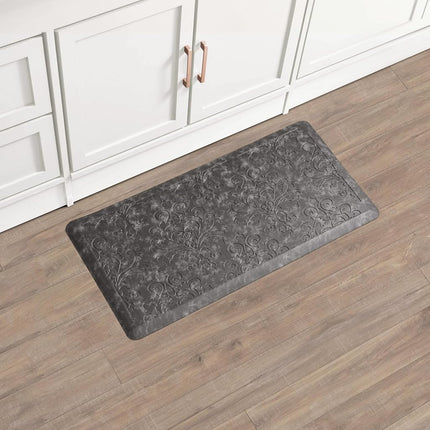 Chef Gear - Tapete de cocina antifatiga de bienestar - Diseño Marni - Tapete de chef acolchado cómodo - Piel sintética - Alivia el dolor al cocinar y estar de pie - Antideslizante - Medidas 17.5"x32" - Gris oscuro