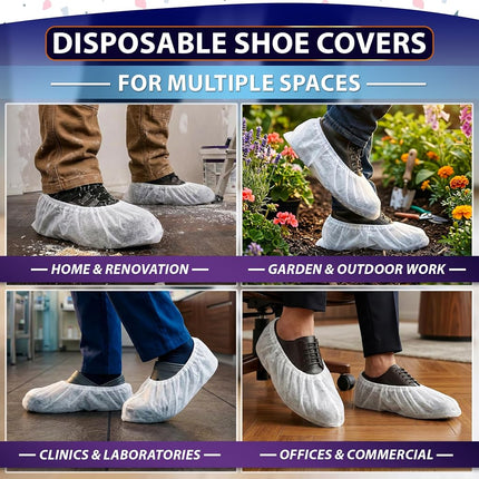 100 Pack Disposable Shoe Covers Sneaker Boot Covers White Shoe Protectors Non Slip Durable Shoe Booties Cover One size(White)