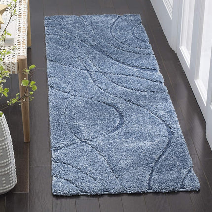 Safavieh Shag Rug for Living Room, Dining Room, Bedroom - Florida Shag Collection, High Pile, in Light Blue and Blue, 69 X 274 cm