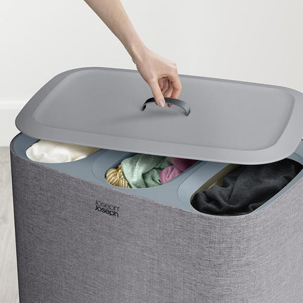 Joseph Joseph Tota Trio 90-litre Laundry Separation Basket with lid, 3 Removable Washing Bags with Handles - Grey