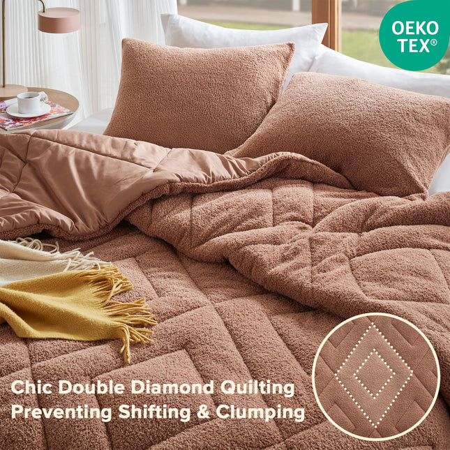 Comfort Spaces King Comforter Set Reversible Feather-Soft Plush Comforters for King Size Bed All Season Lightweight Shearling Fleece Sherpa Comforter King Size Bed Set, King/Cal King, Brown 3 Piece