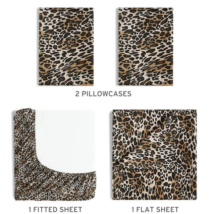 Elite Home Products Microfiber 90 GSM Whimsical Printed Deep-Pocketed Sheet Set, Zara Leopard, Queen