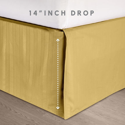 Élégant Confort Soie Douce Parure de Lit Complète à Rayures Dobby 8 Pièces, comprend un ensemble de draps intelligents 4 pièces, un cache-sommier, une couette, des taies d'oreiller et des housses de coussin assorties - Lit Simple/Simple XL, Doré
