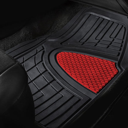 Automotive Floor Mats Red Universal Fit Heavy Duty Rubber fits Most Cars, SUVs, and Trucks, Full Set Trim to Fit FH Group F11311RED