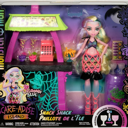 Monster High Doll and Playset, Lagoona Blue Scare-adise Island Snack Shack with Food Accessories and Color Change Drinks, HRP70