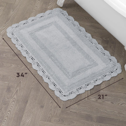 Laura Ashley Crochet Cotton 21x34 Bath Rug, Light Grey