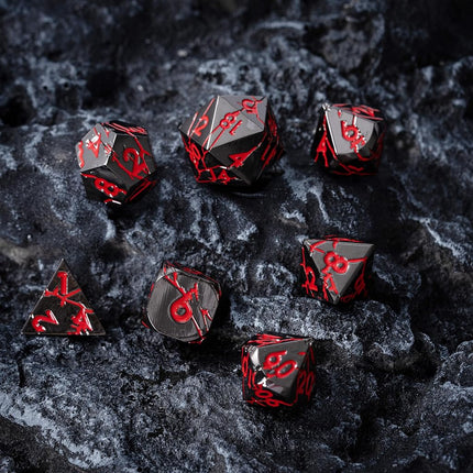 Metal Dice for DND - Ancient Cracked Lightning – Dark Metallic Red
