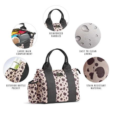 Sac isotherme pour déjeuner Fit & Fresh Sanibel pour adulte avec pochette latérale et poignées de transport, kit déjeuner complet comprenant 2 boîtes alimentaires réutilisables, motif guépard