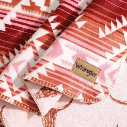Wrangler - Blanket, Super Soft Reversible Bedding, Yellowstone Inspired, Western Home Essentials for Bed or Couch (Jericho Pink, Full/Queen)