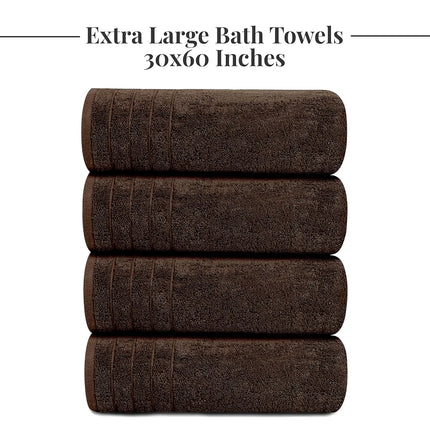 Tens Towels Grandes Serviettes de Bain, 100% Coton, 76 x 152 cm Serviettes de Bain Extra Larges, Plus Légères, Séchage Plus Rapide, Super Absorbantes, Serviettes de Salle de Bain Parfaites (Lot de 4, Marron)