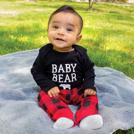Hudson Baby unisex-baby Cotton Long-sleeve Bodysuits, Buffalo Plaid Bear, 3-6 Months