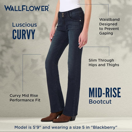 WallFlower Women's Luscious Curvy Bootcut Jeans, BlackBerry, 1 Shorts