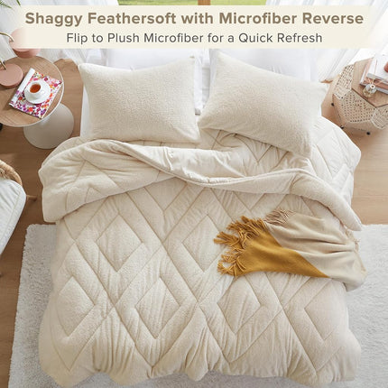 Comfort Spaces King Comforter Set Reversible Feather-Soft Plush Comforters for King Size Bed All Season Lightweight Shearling Fleece Sherpa Comforter King Size Bed Set, King/Cal King, Ivory 3 Piece