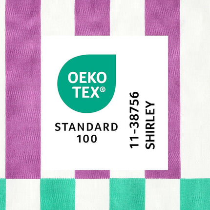 TOWN & COUNTRY PLAY Adeline Offset Stripe Cotton-Rich Breathable Fabric Shower Curtain with Anti-Rust Grommets, Purple/Green/Blue, 70"x72"