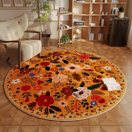 Rugcomf Round Rug 4ft Washable Circle Rug Non Slip Low Pile Boho Floral Small Circular Rug for Bedroom, Bathroom, Entryway, Kids Room, Office, College Dorm(Pink)