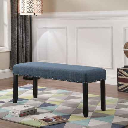 Banc de salle à manger en tissu Biony Roundhill Furniture avec garniture cloutée, bleu