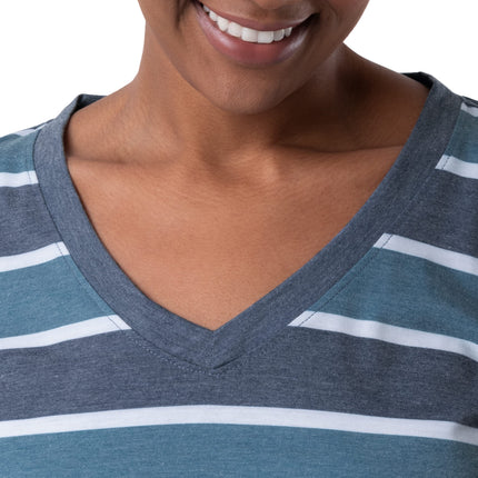 Fruit of the Loom Womens Short Sleeve Tee and Short 2 Piece Sleep Set, Blue Stripe, XL